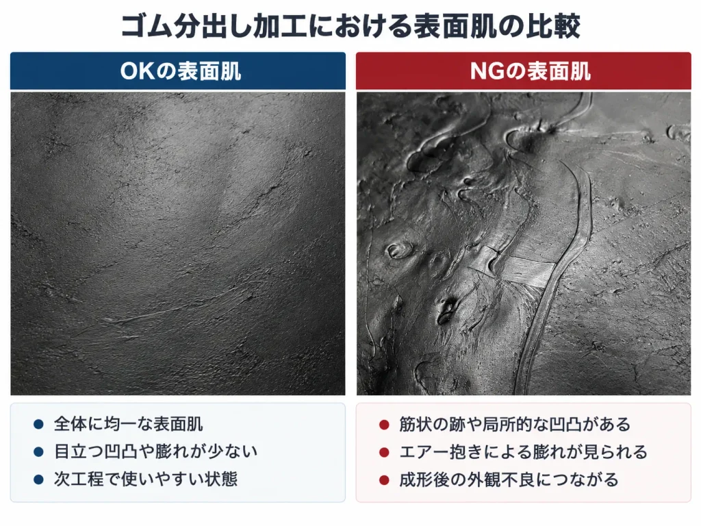 ゴム表面肌のOK・NGの比較表